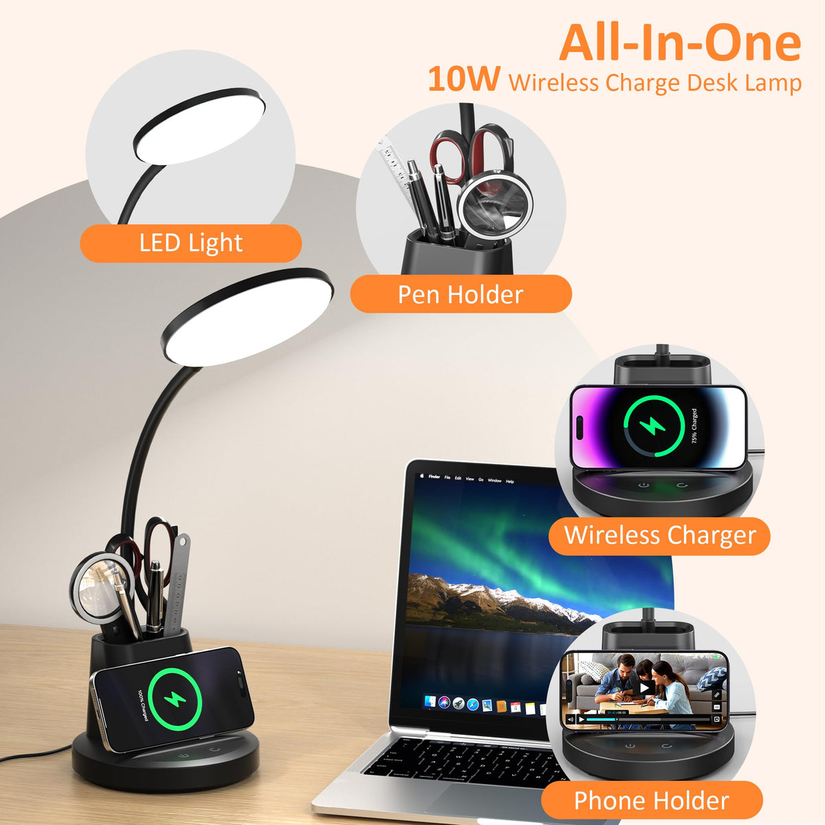 Vicsoon desk lamp with pen holder keeps stationery organized during study sessions