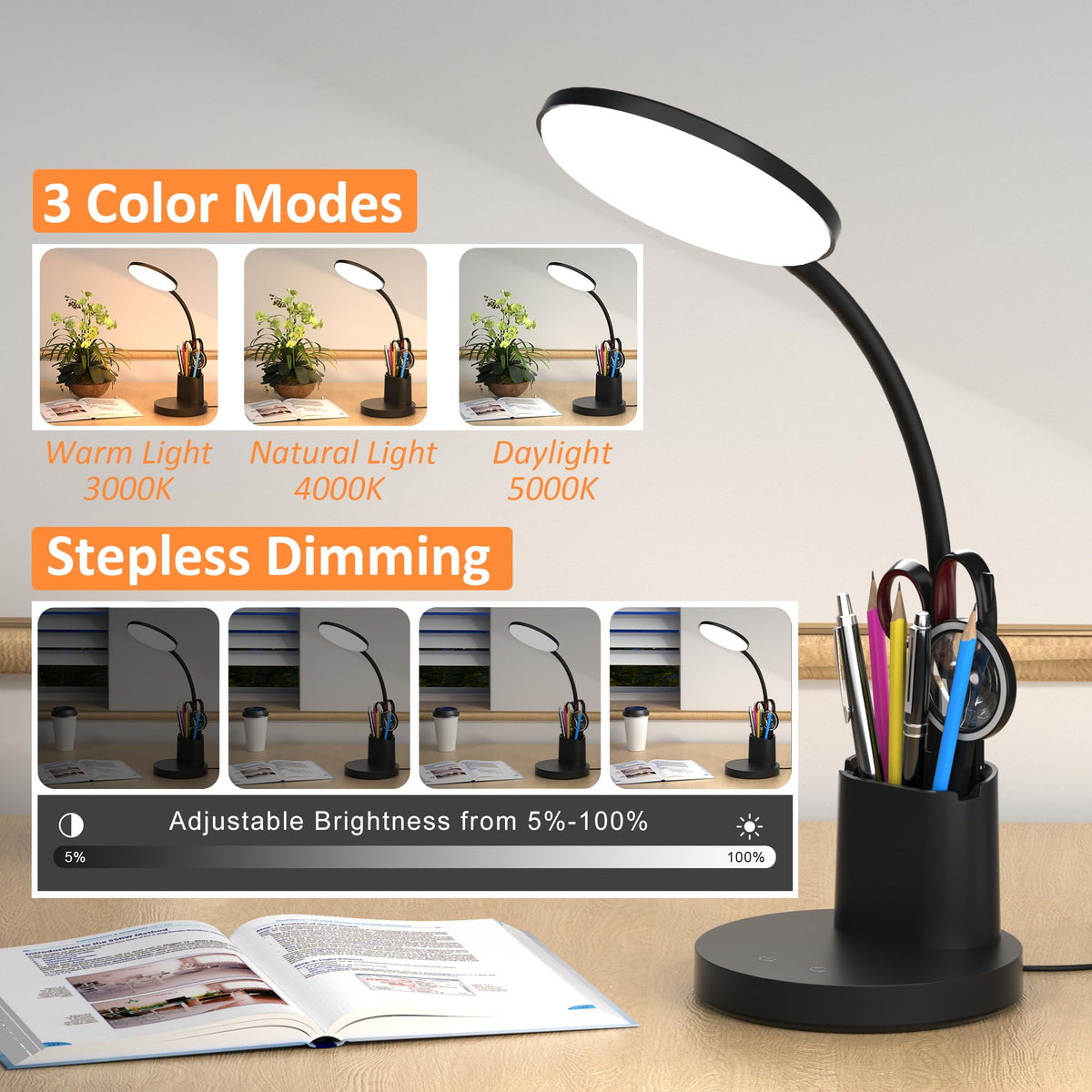 Vicsoon desk lamp with phone holder for quick device access