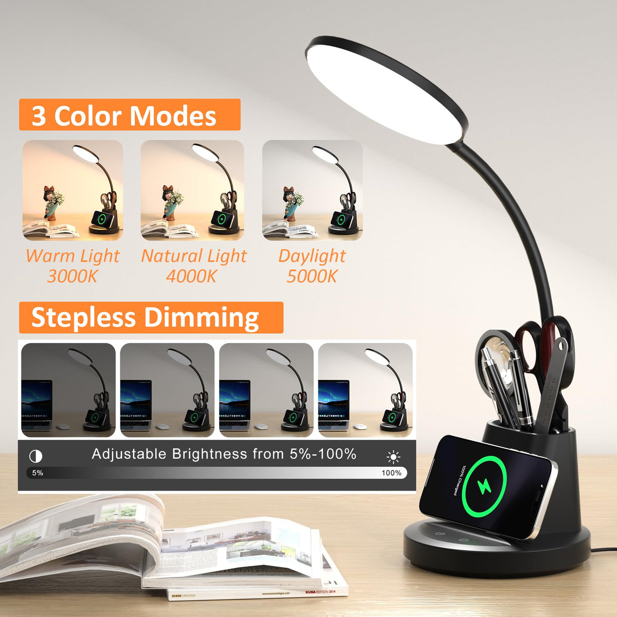 Vicsoon lamp shows three color modes for ambient, task, and night time reading