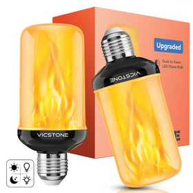 Vicstone upgraded dusk-to-dawn flame bulb close-up for warm porch ambiance.