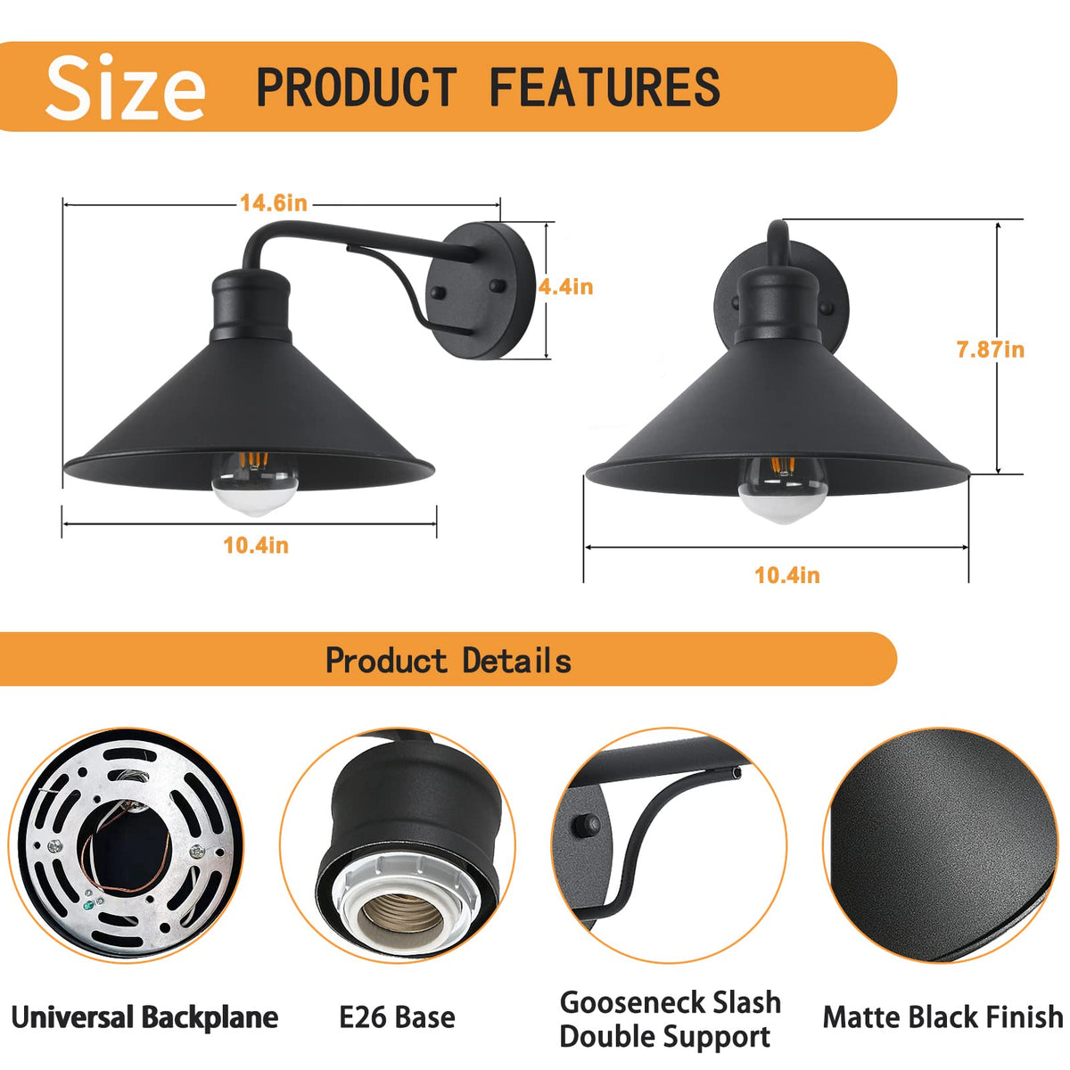 VICTOGATE outdoor wall light swan neck view showing sturdy support and lasting style