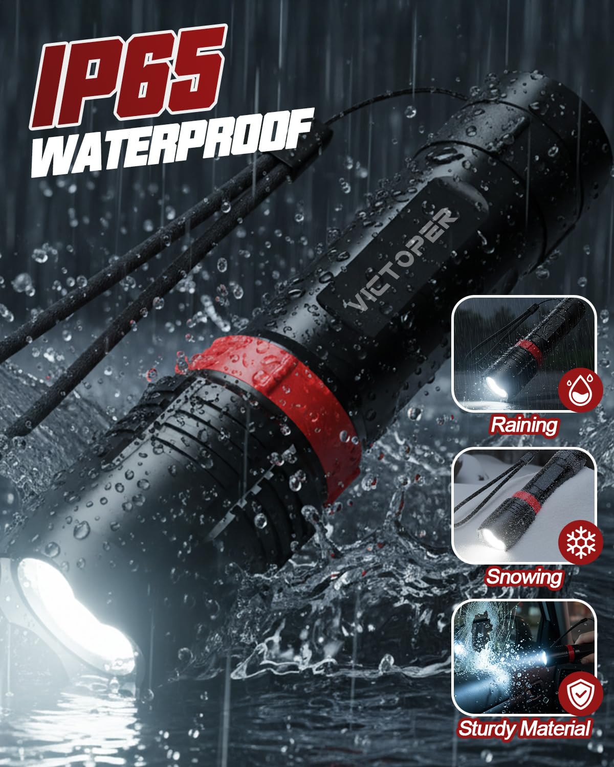 Victoper flashlight-modes-high-medium-strobe offers flexible lighting for various scenes.