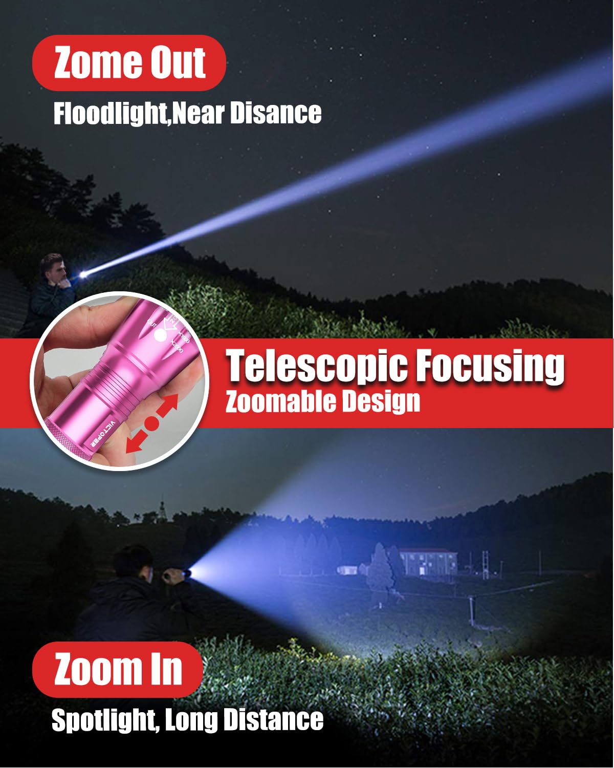 Victoper flashlight with aircraft-grade body and hard-anodized coating supports rugged outdoor use.