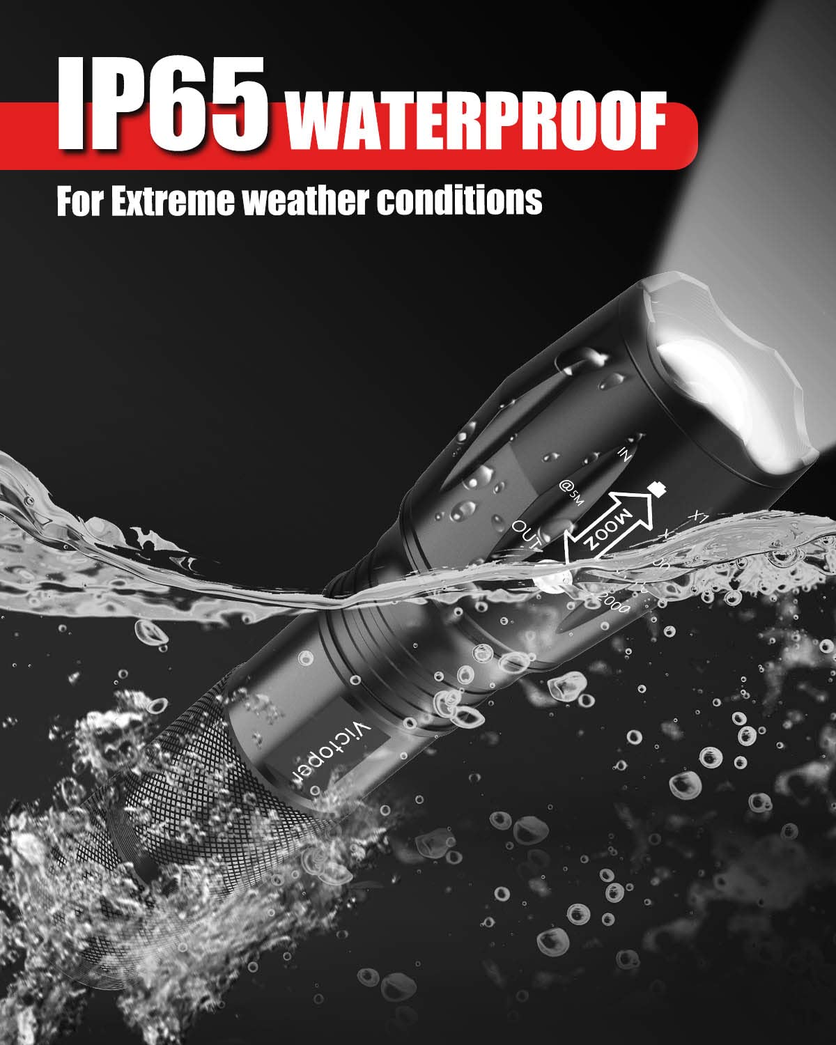 Victoper flashlight offers five modes including SOS for emergencies.