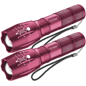 Victoper LED flashlight pink duo pack front view shows compact design for easy camping.