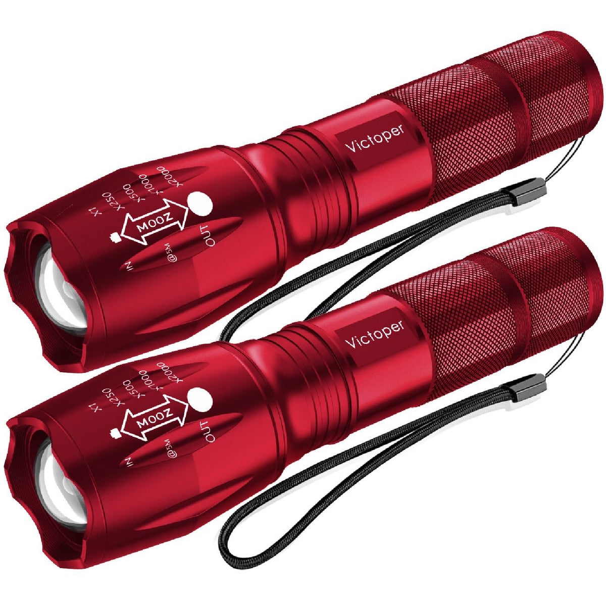 Victoper LED flashlight in red with zoom beam for outdoor visibility