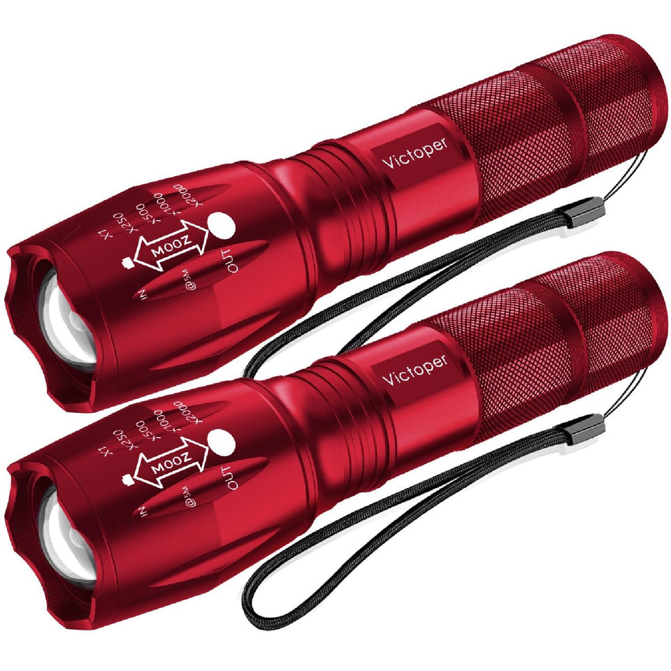 Victoper LED flashlight in red with zoom beam for outdoor visibility