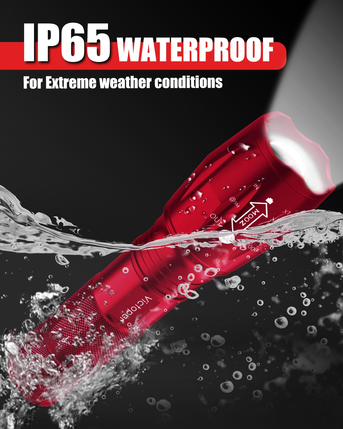 Victoper red flashlight with non-slip grip for secure handling