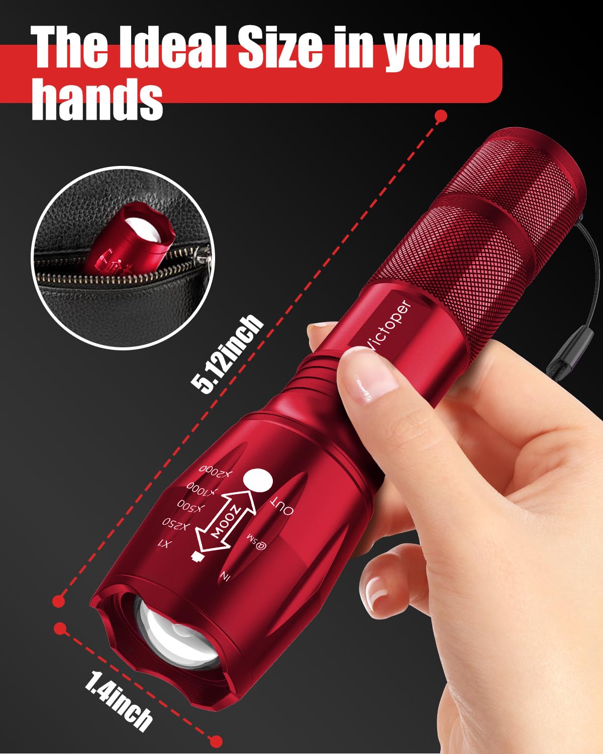 Victoper red LED flashlight ideal for night hiking and pathfinding