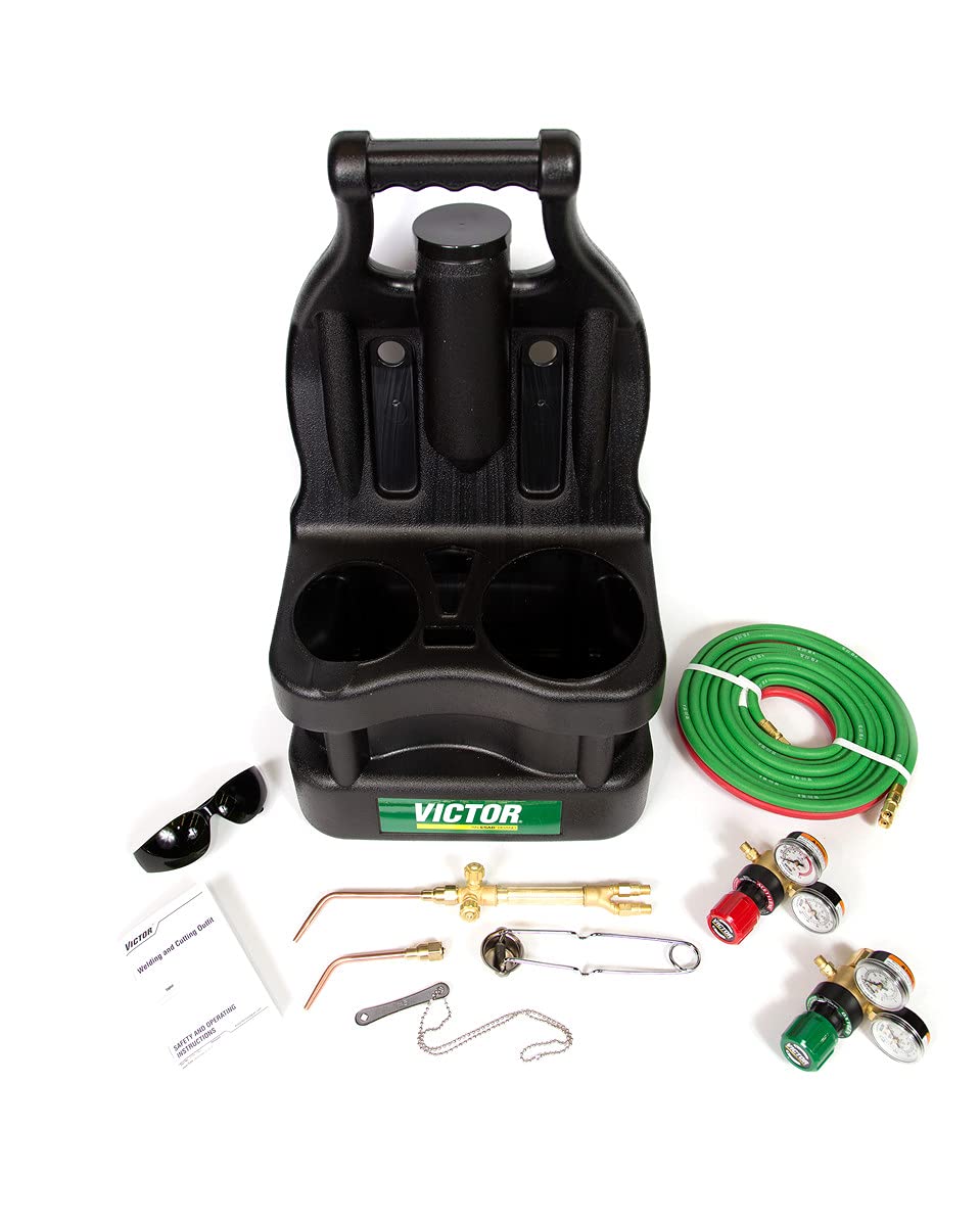 Victor gas regulators and torch handle ready for quick setup and reliable gas flow.