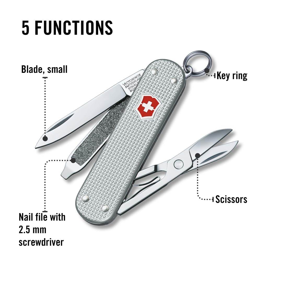 Victorinox Classic SD Alox small blade for precise cutting tasks.