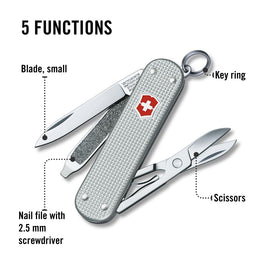 Victorinox Classic SD Alox small blade for precise cutting tasks.