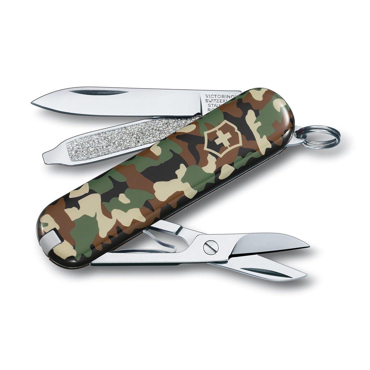 Victorinox Classic SD camouflage knife shown in compact form for everyday carry