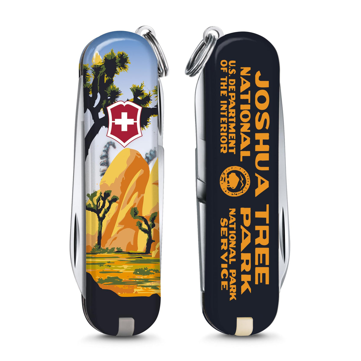 Victorinox Classic SD handle art with National Park poster design enhances style on the go.