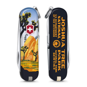 Victorinox Classic SD handle art with National Park poster design enhances style on the go.