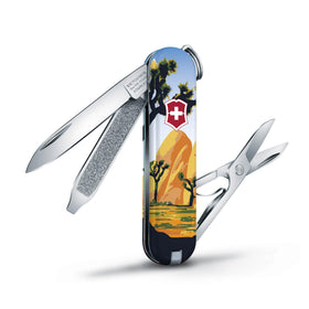 Victorinox Classic SD tools close-up, highlights blade and scissors for quick fixes.