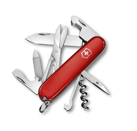 Victorinox Companion 16-function knife shown open, highlighting the box opener and corkscrew for practical tasks.