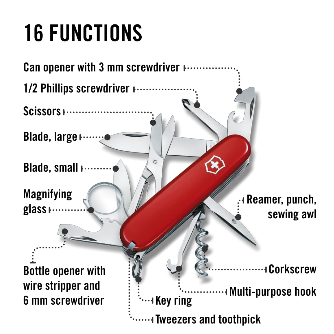 Victorinox Explorer pocket knife opened to reveal blades for on the go fixes.