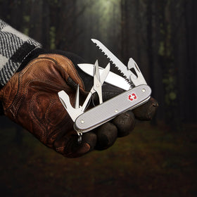 Victorinox Farmer X Alox bottle opener ready for outdoor drinks.
