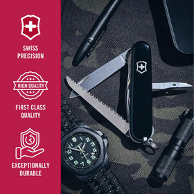 Victorinox Huntsman bottle-opener with large screwdriver supports on-site meals and repairs