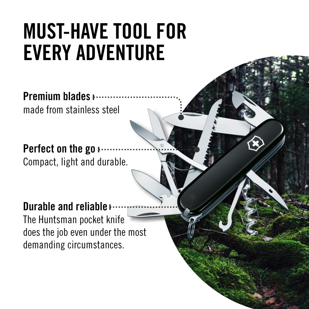 Victorinox Huntsman can-opener with small screwdriver streamlines packaging and quick fixes