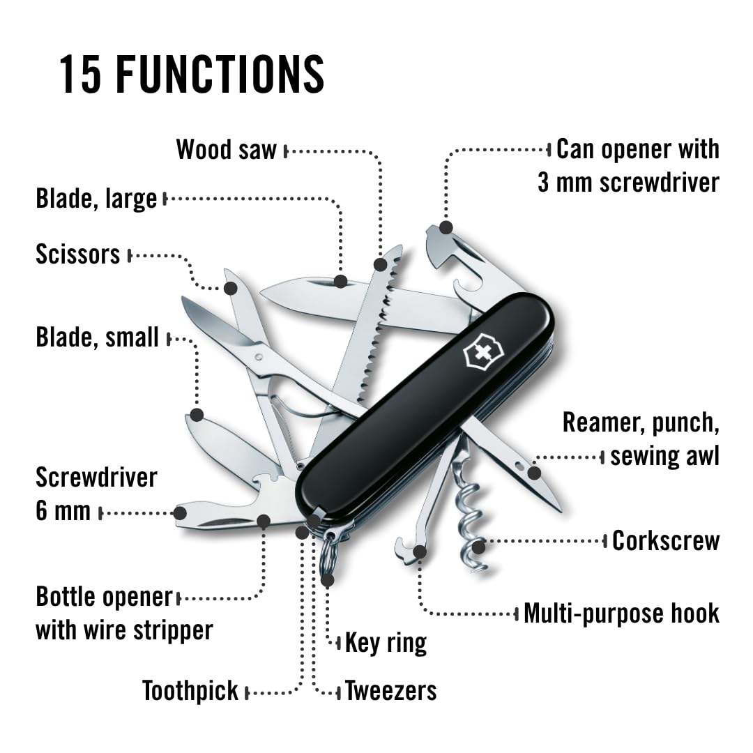 Victorinox Huntsman corkscrew highlights versatile opener use for beverages and repairs