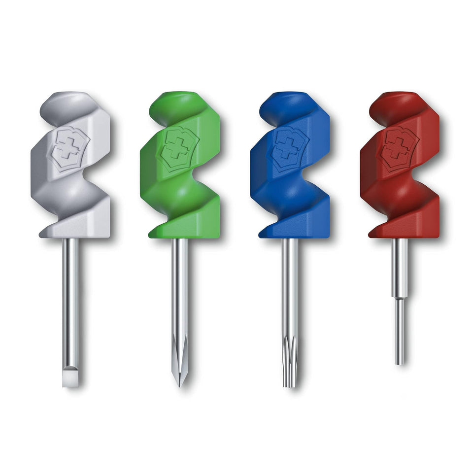 Victorinox Mini Tools four-piece set ready beside the corkscrew on a knife for quick fixes
