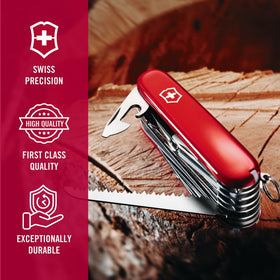 Victorinox Swiss Champ red compact pocket knife, a versatile everyday companion.