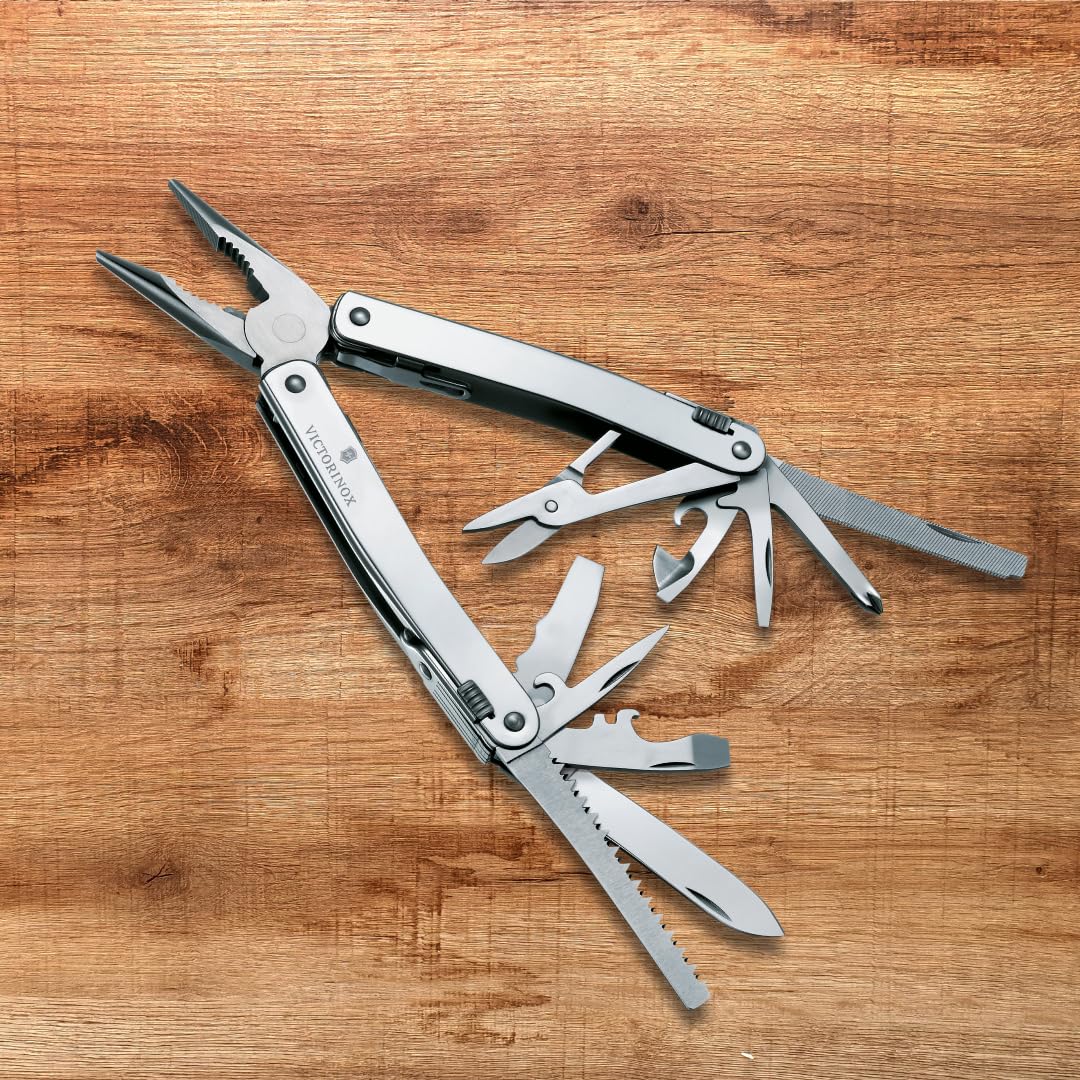 Victorinox Swiss Tool Spirit X long-nosed pliers in action for precise grips.