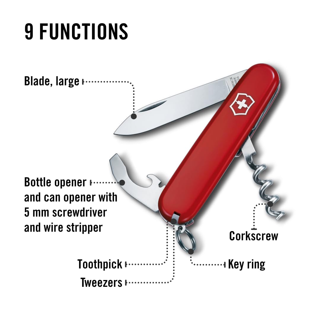 Victorinox Waiter knife red scale closeup showing compact Swiss design.