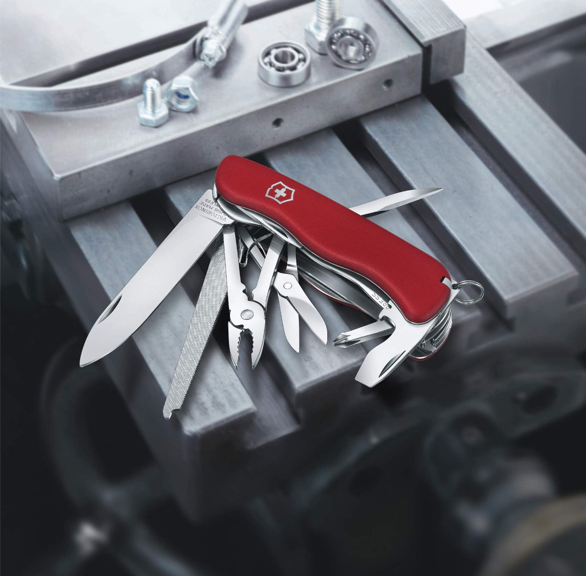 Victorinox Work Champ compact red case ready for daily carry.