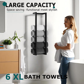 VIDA-ZONE towel rack with black finish adds modern style and organized towels.
