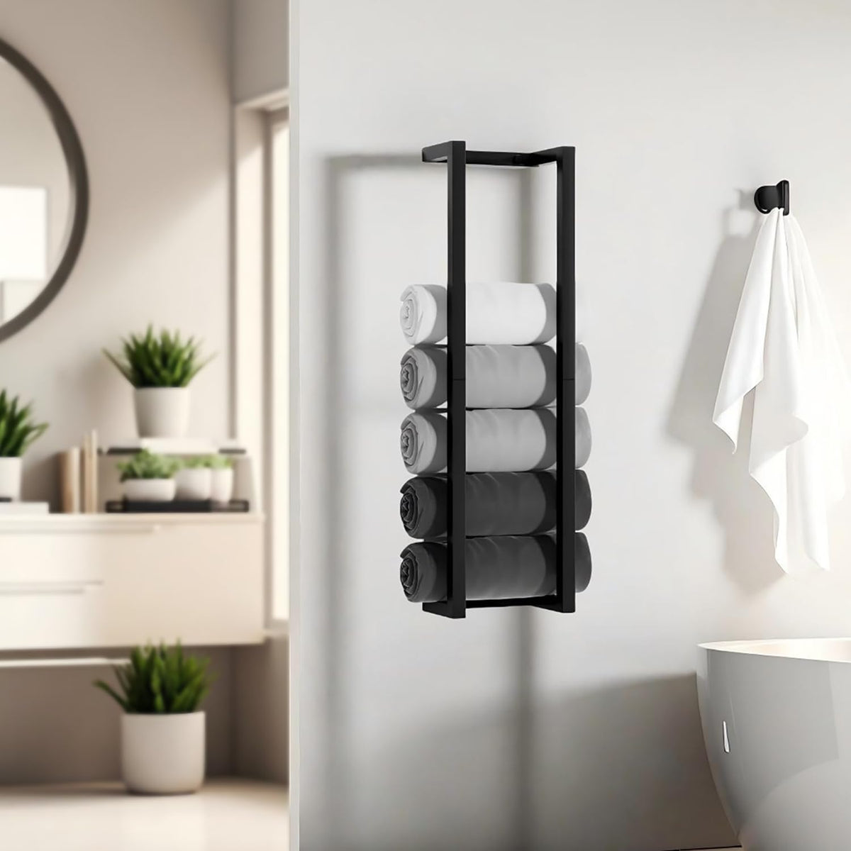 VIDA-ZONE space-saving wall-mounted towel rack ideal for compact bathrooms.