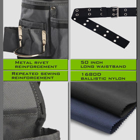 Vidar Tools hammer rack and tape measure buckle in use on the belt.