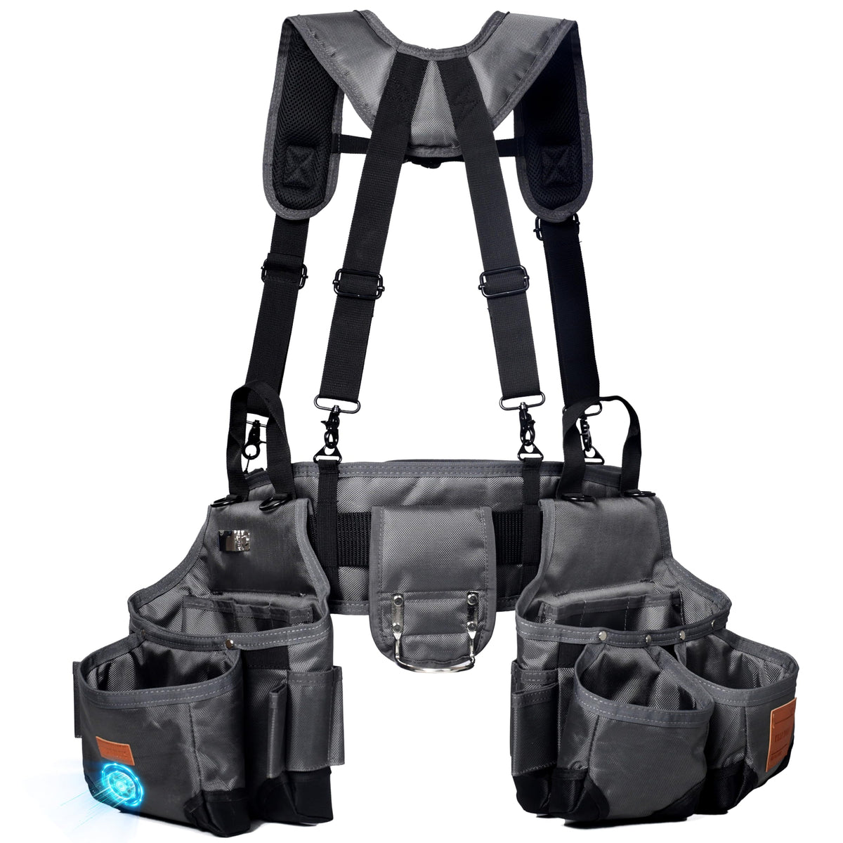 VIDAR TOOLS tool belt with suspenders and magnetic pouch keeps tools organized on site
