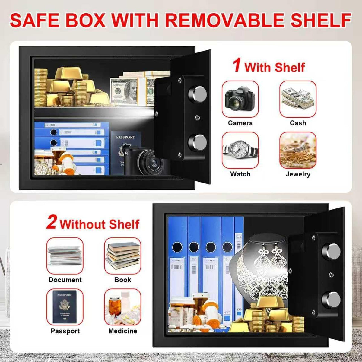 VIDXCVIT safe interior illuminated by LED for night access