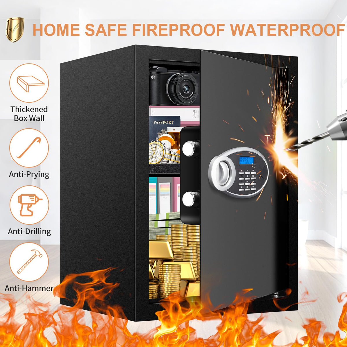 VIDXCVIT home safe digital keypad enables quick, code-based access.