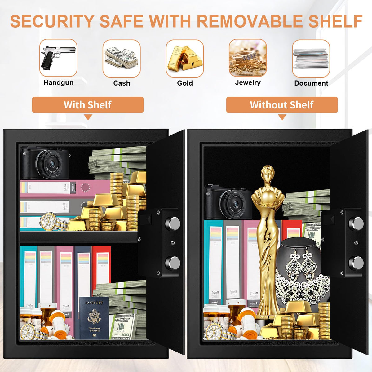 VIDXCVIT home safe interior LED light improves visibility at night.