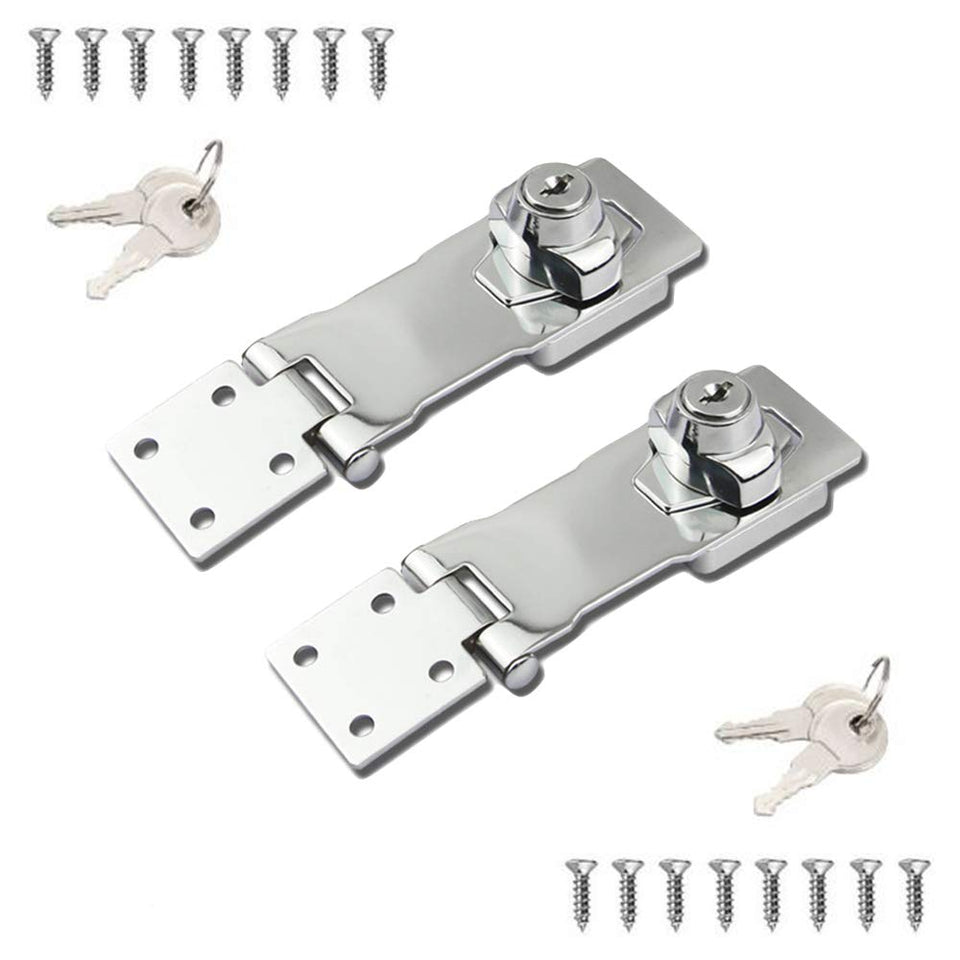 VIDYSUFYR keyed hasp lock 4-inch stainless steel securing a small cabinet