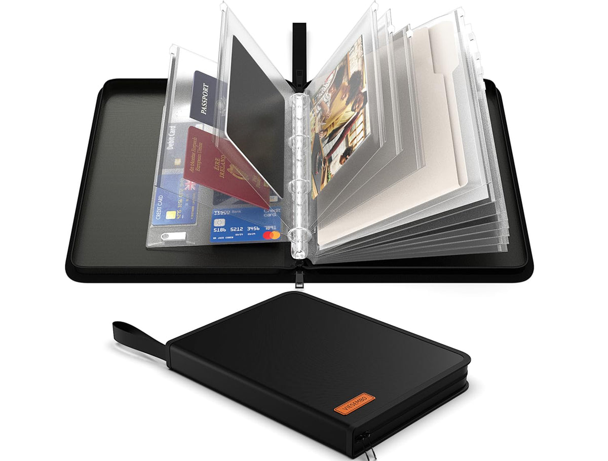 Viesembo fireproof document bag surface protects valuables in emergencies.