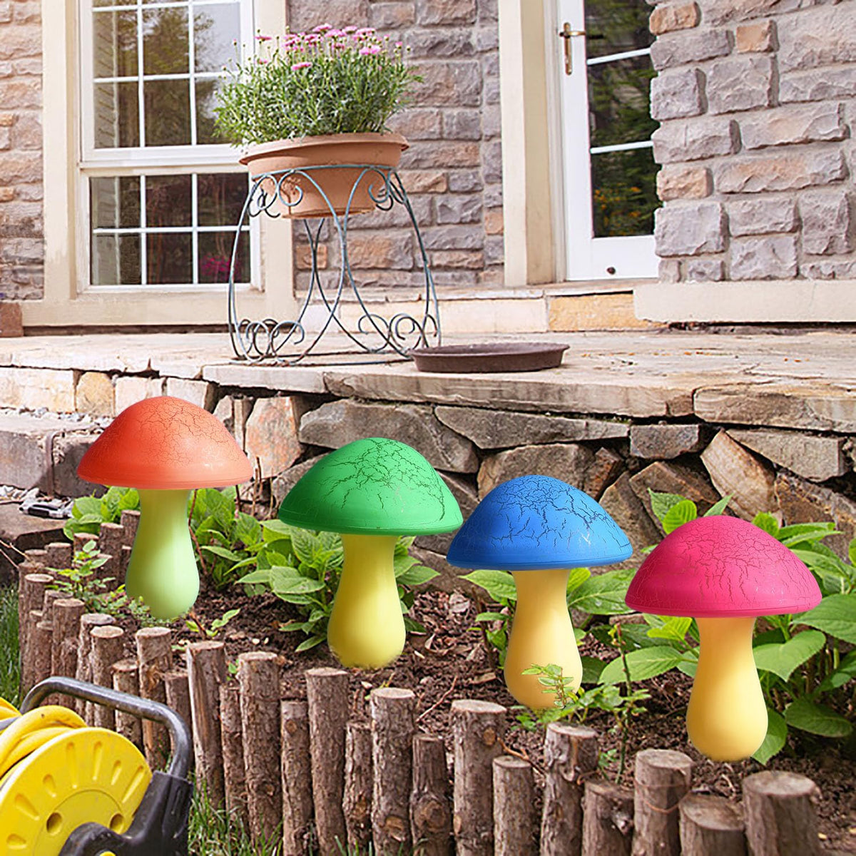 Viewpick solar mushroom lights easy ground installation for wire-free setup.