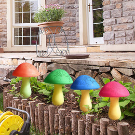 Viewpick solar mushroom lights easy ground installation for wire-free setup.