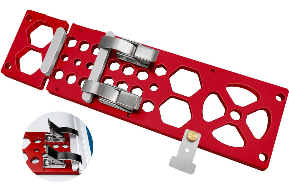 ViewReal 13.4-inch track saw square setup demonstrates precise 90-degree alignment for accurate cuts.