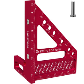ViewReal premium carpenter square with hole-scribing ruler for precise 22.5–90° layouts.