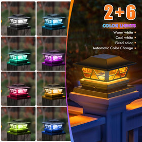 Viewsun post cap lights cycling color modes for festive evenings.