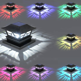 Viewsun solar post light on fence cap enhances outdoor yard ambiance.