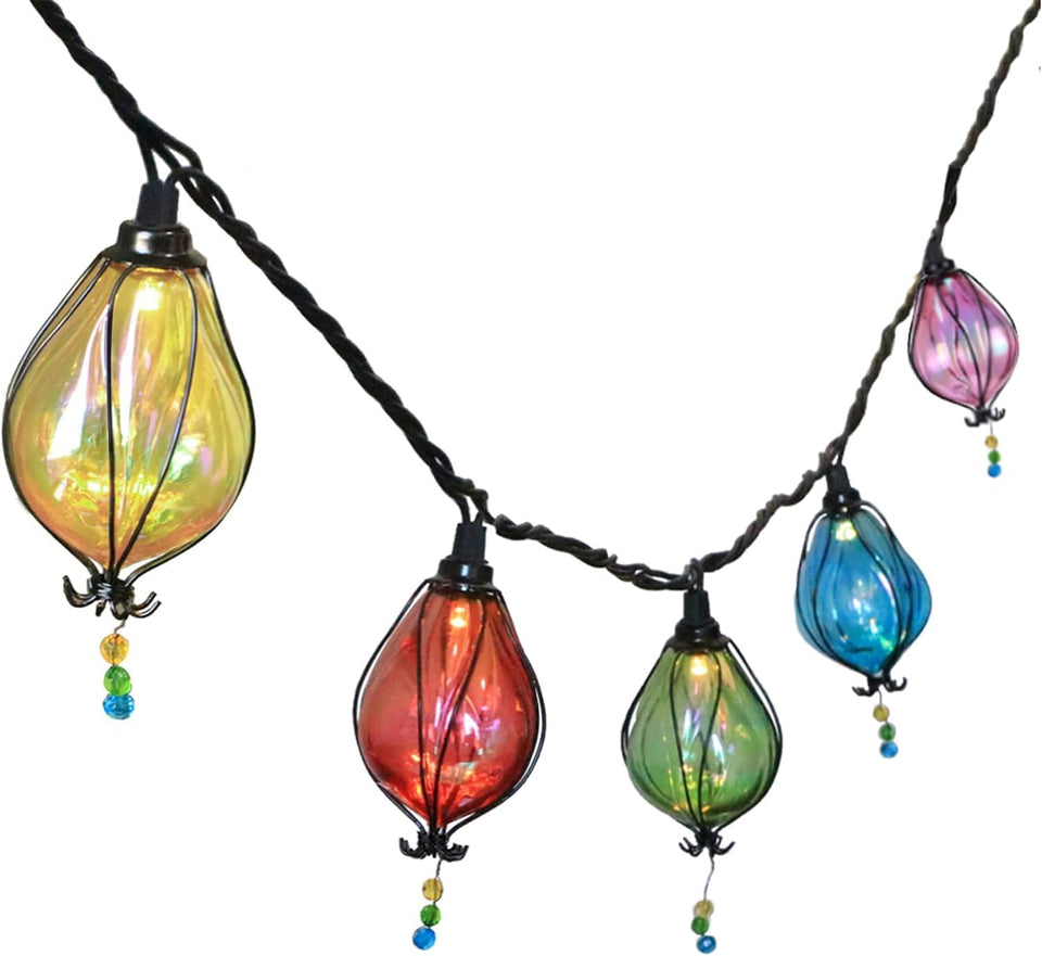Vigdur multicolor outdoor string lights closeup highlight vibrant bulbs for festive patio ambiance.