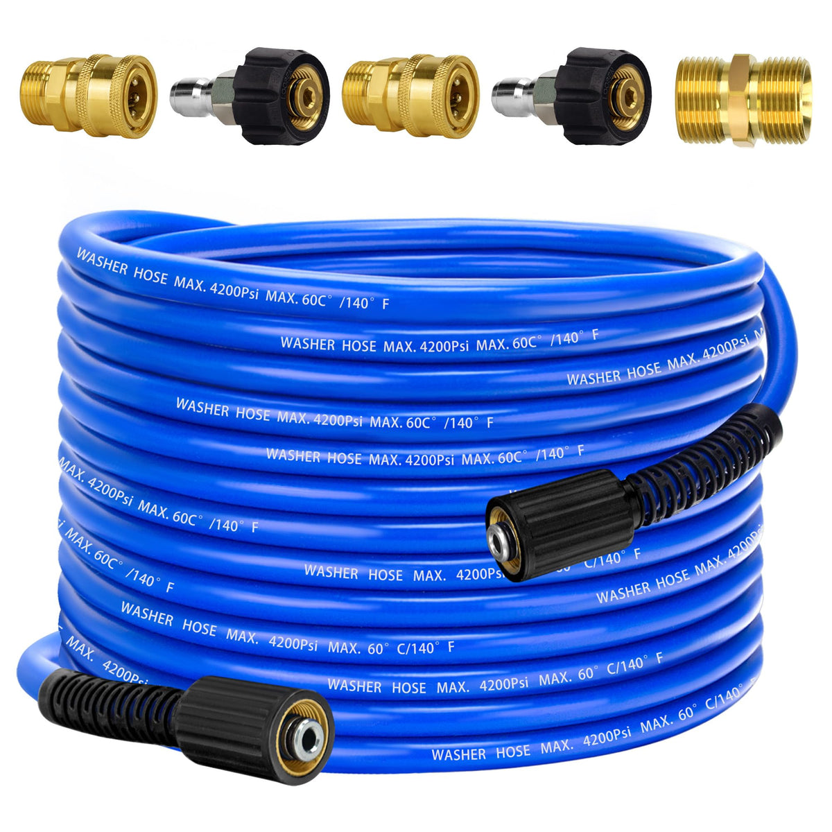VIHEG 50 ft pressure washer hose coiled for easy outdoor cleaning
