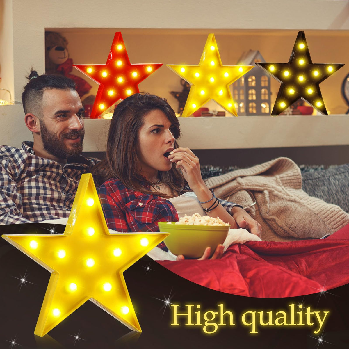 VIHOSE marquee star light black side view suitable for shelves.