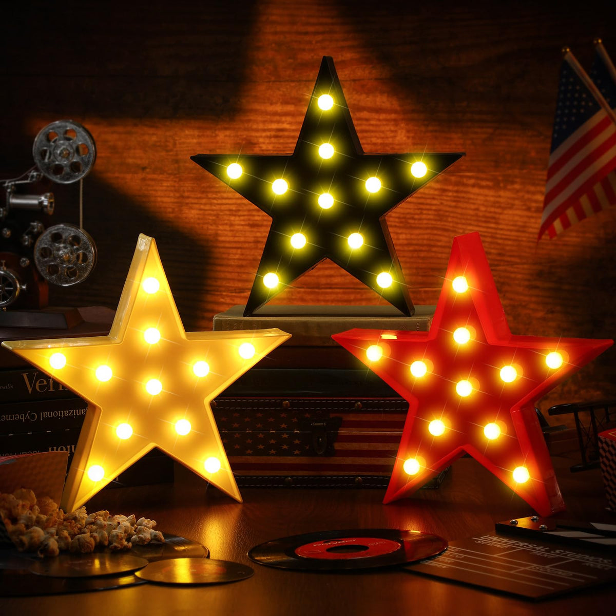 VIHOSE marquee star light red hero display adds cozy glow to movie nights.